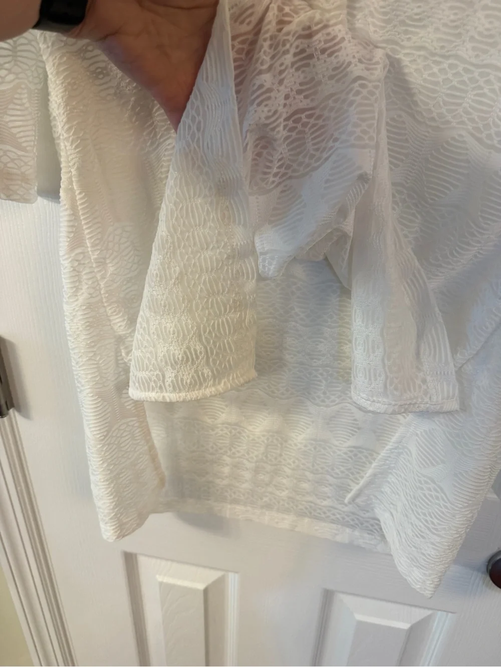 White Lace Hooded Swim Cover Up Tunic Large Beach Resort Vacation